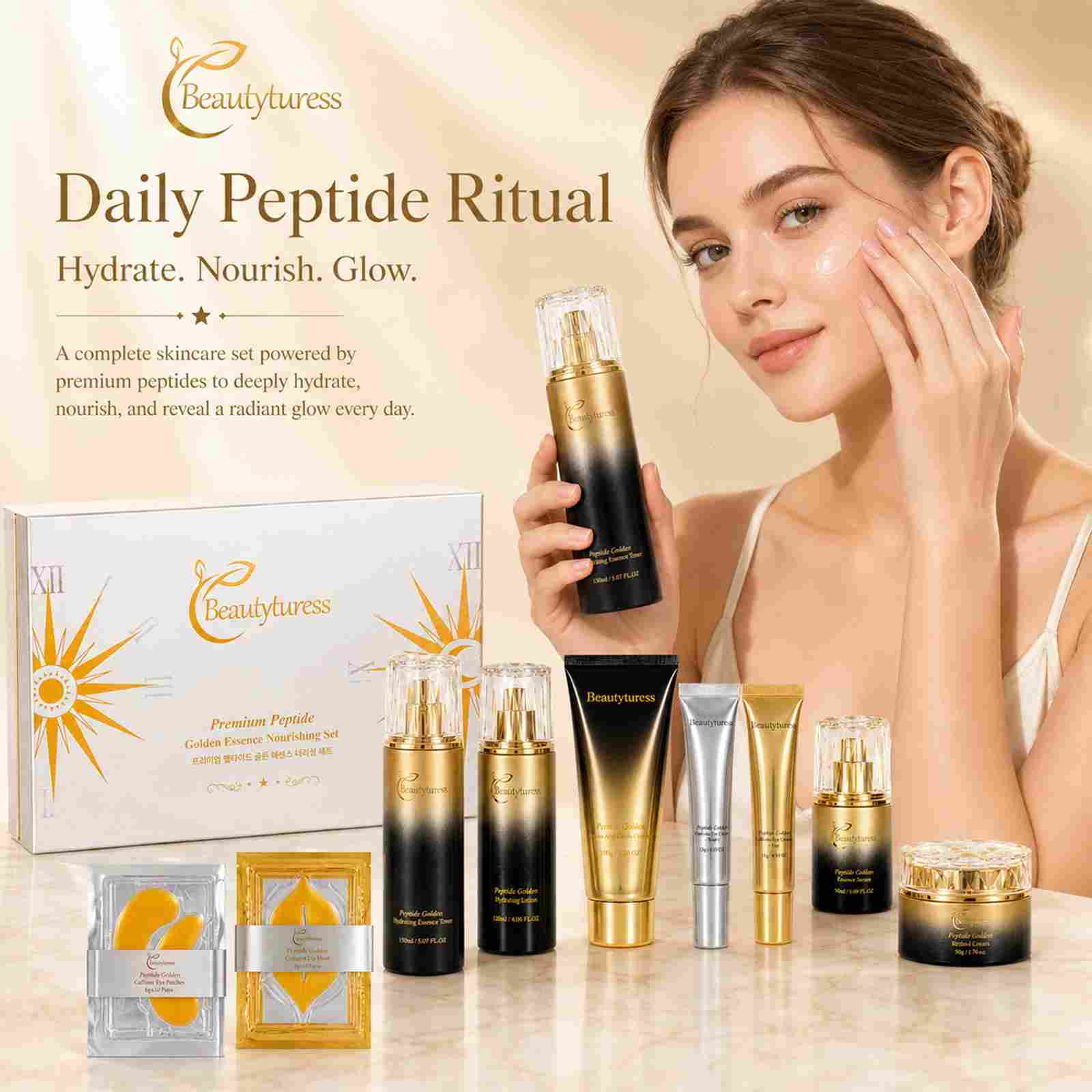 Peptide Hydrating & Smoothing Skincare Set - Beautyturess