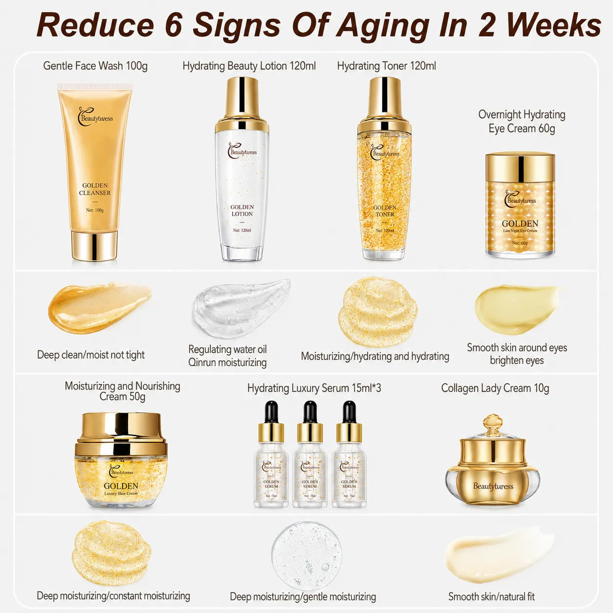 24K Gold Wrinkle Correcting Skincare Set (9pcs) - Beautyturess