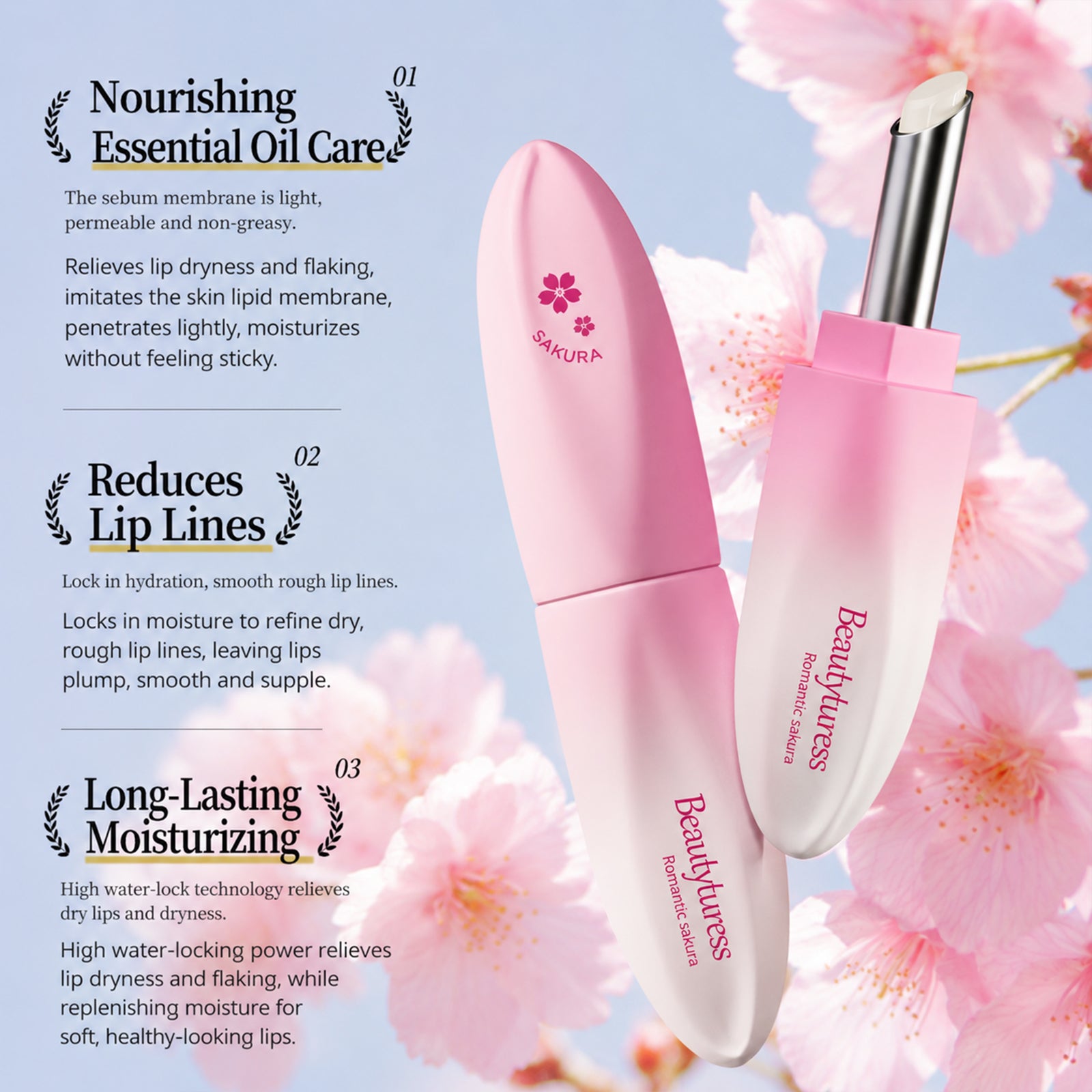 Romantic Cherry Blossom Moisturising Lip Balm - Beautyturess
