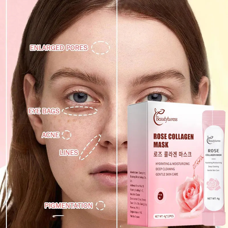 Rose Extract Collagen Facial Mask (12 Pack) - Beautyturess