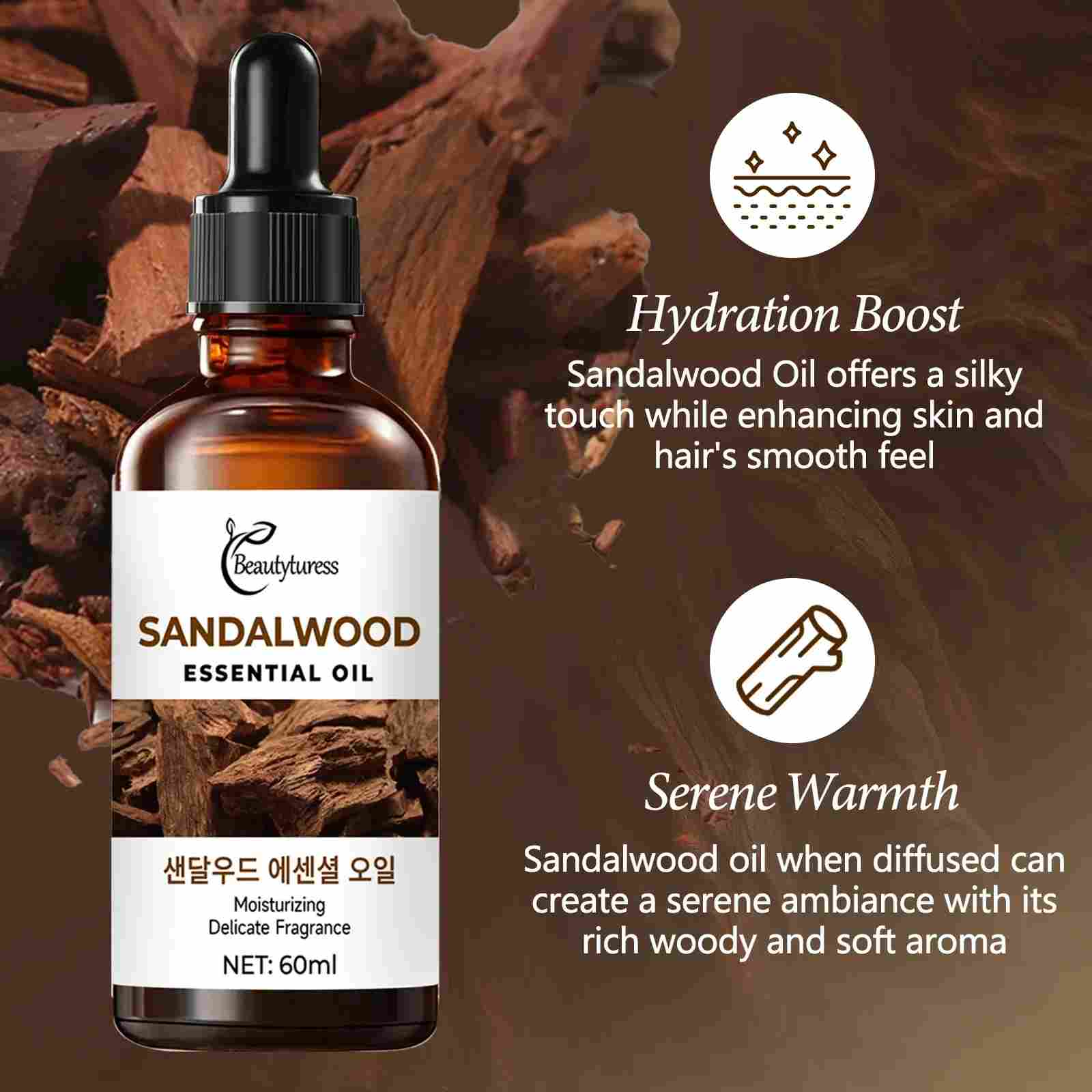 Pure Sandalwood Essential Oil - Beautyturess