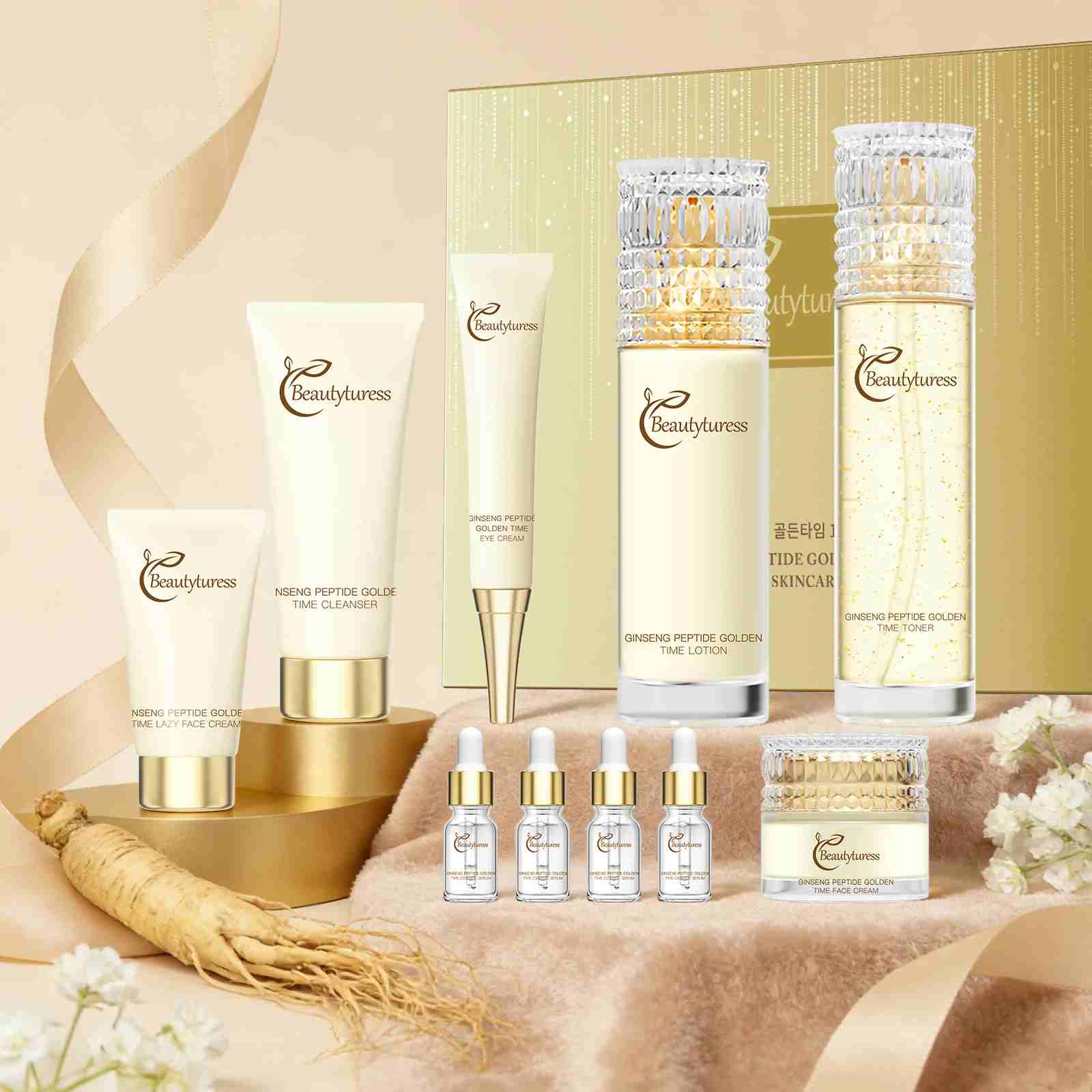 Ginseng Peptide Golden Time Hydrating Skincare Set (10pcs) - Beautyturess