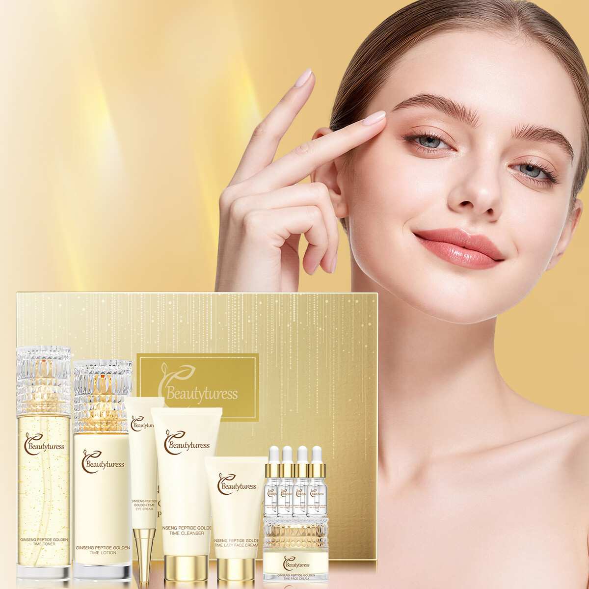 Ginseng Peptide Golden Time Hydrating Skincare Set (10pcs) - Beautyturess