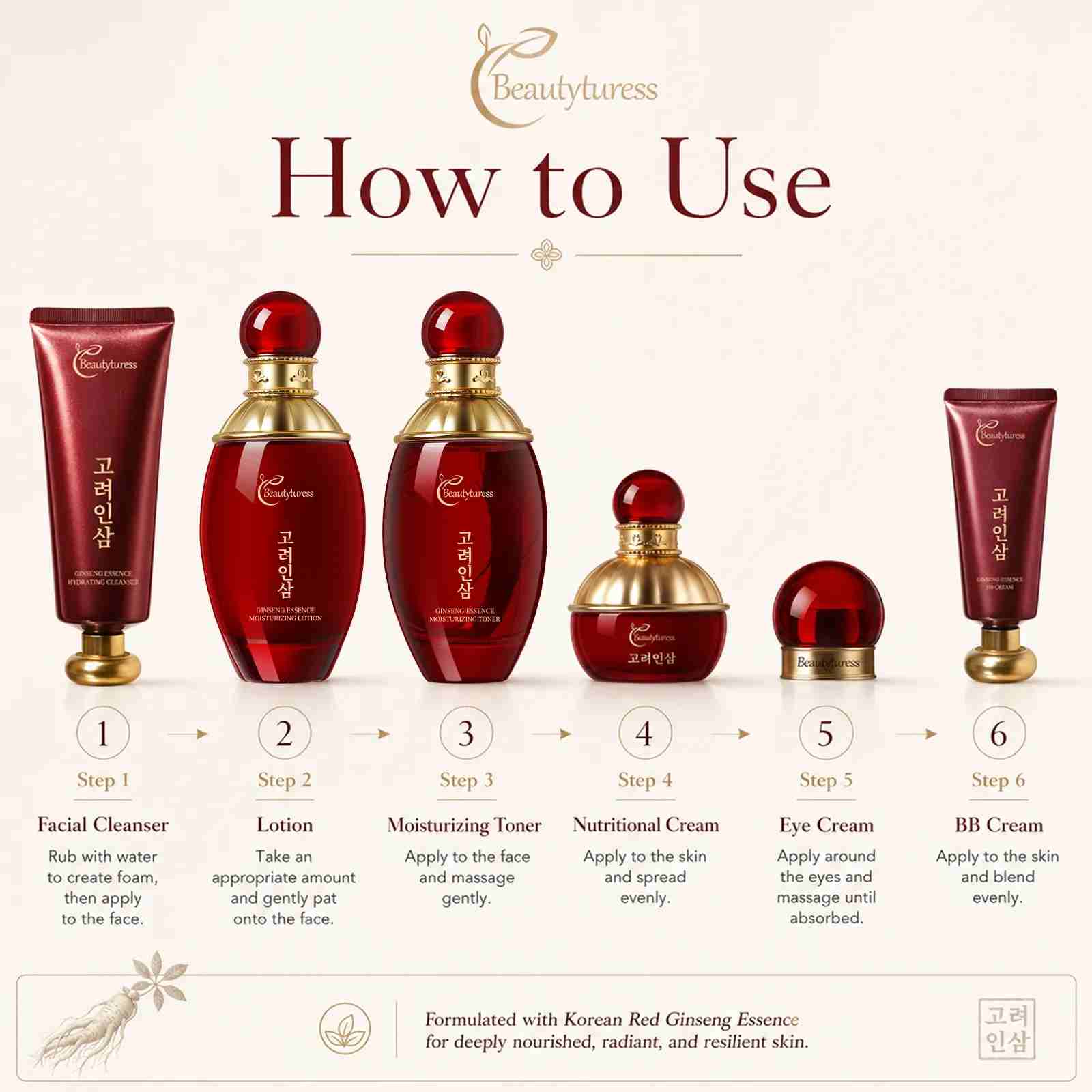 Red Ginseng Hydrating Skincare Set (6pcs) - Beautyturess