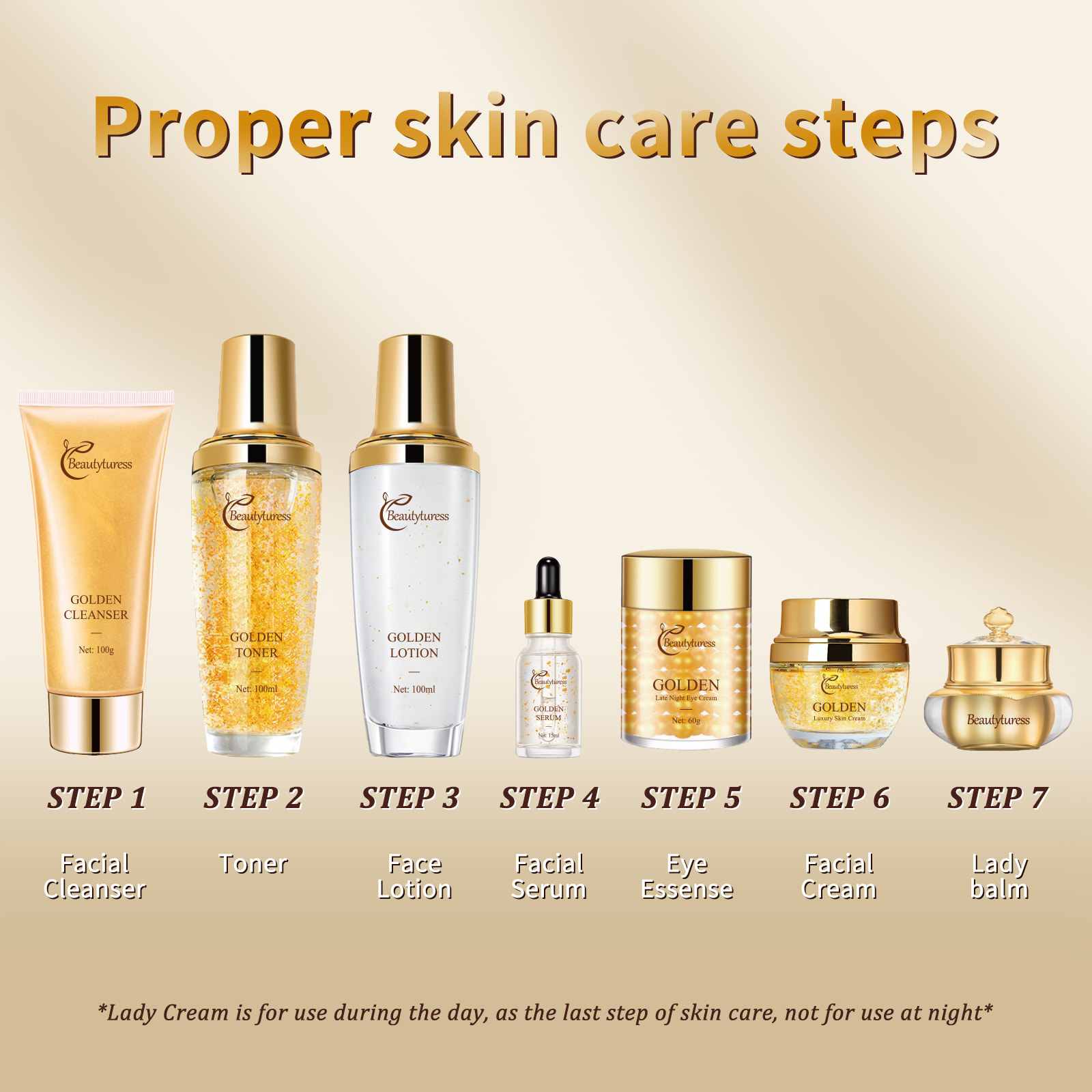 24K Gold Wrinkle Correcting Skincare Set (9pcs) - Beautyturess