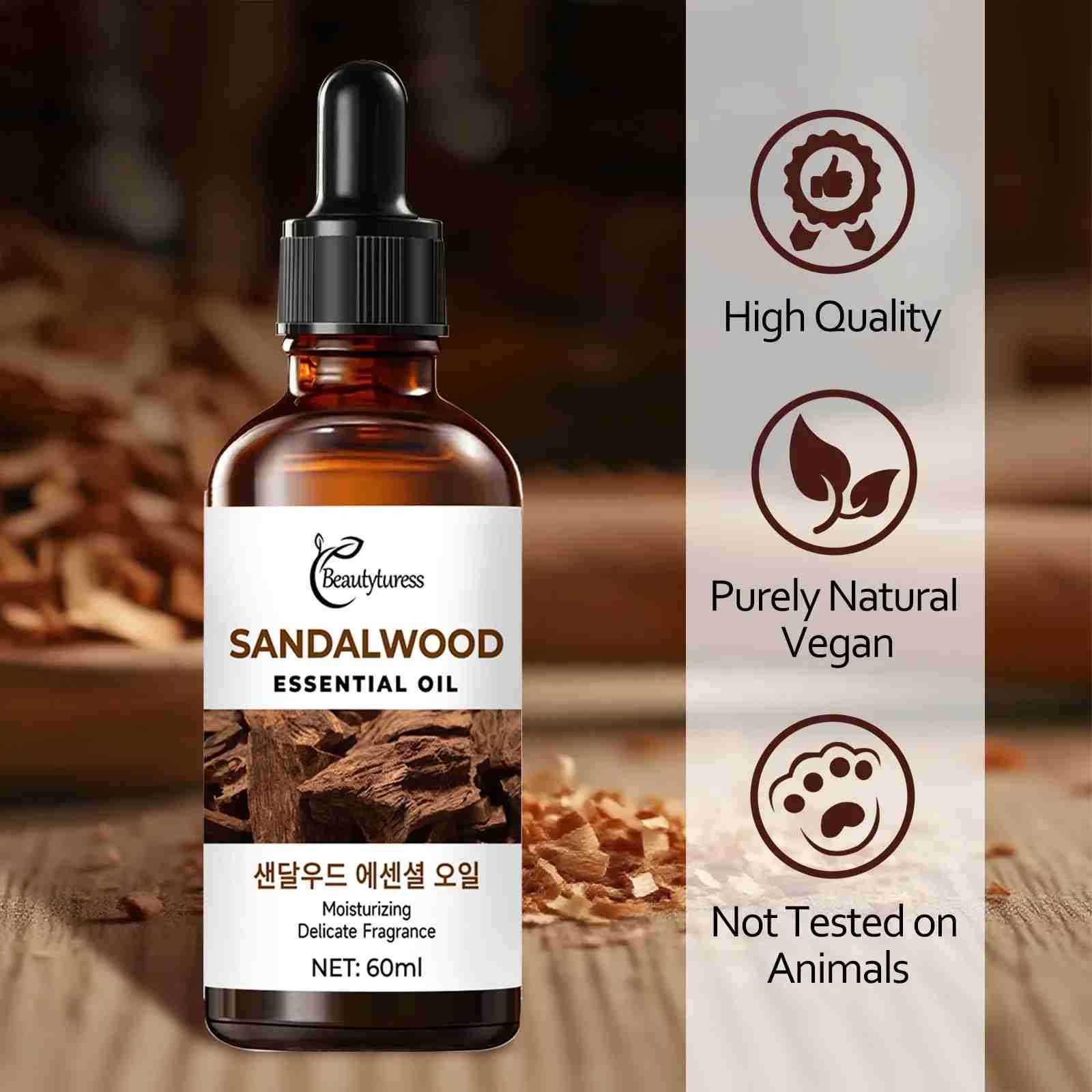Pure Sandalwood Essential Oil - Beautyturess